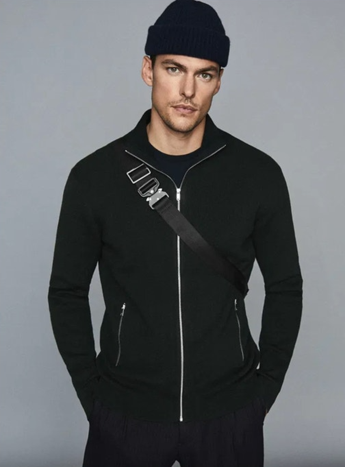 Reiss Jaxson Ribbed Knit Zip Through Sweater Size Xs New Black $240